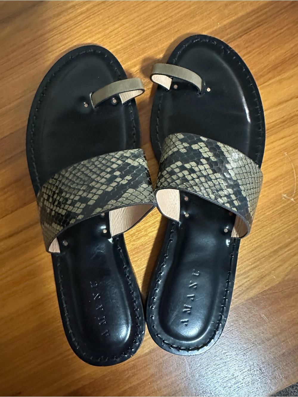 Amanu Womens Style 06 Black Leather And Python Slip-on Sandals- Size 9